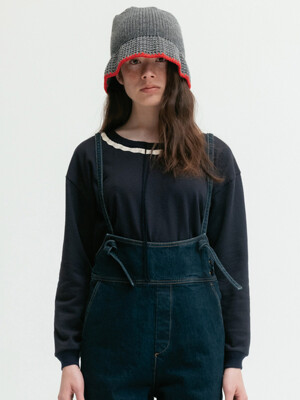 Via Lace strap sweat shirt (Navy)