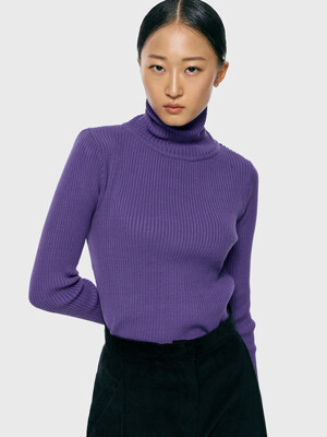 slim ribbed pola knit_purple