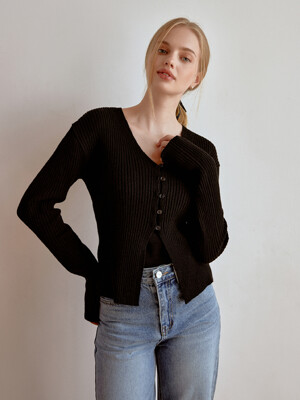 Wool 5 button cardigan (black)