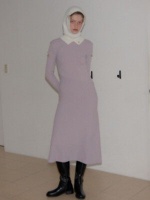 High Neck Cut-Out Long Dress_ Lavender