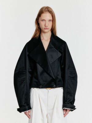 YUN Oversized One-Button Short Jacket - Black