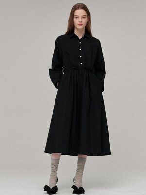 String front tuck shirt dress - Black