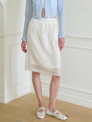 Spangled Layered Skirt Set_ Ivory