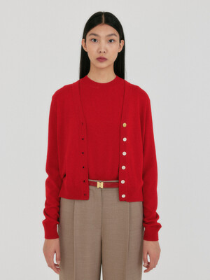 ZAINE Button Point Knit Cardigan - Red