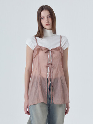 Sheer Frill Slip Mini Dress, Light Pink