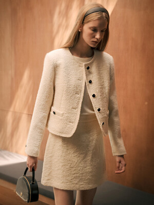 Dylan wool boucle collarless jacket_Ivory