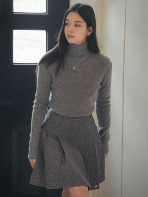 Ribbed wool turtleneck basic knit_Gray