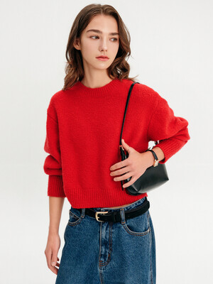 콜린 울 부클 크롭 니트_레드 / COLIN WOOL BOUCLE CROP KNIT_RED