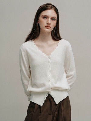 SALENA wool v neck cardigan_white