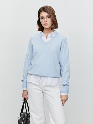 UNISEX SOFT V-NECK SWEATER SOFT BLUE_UDSW5A108B1