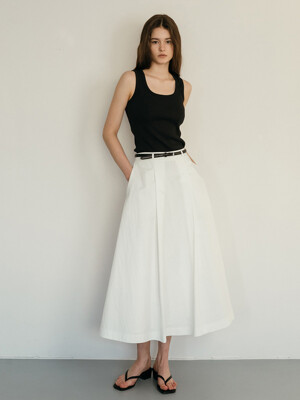 [2nd]PIN TUCK LINE FULL SKIRT_WHITE