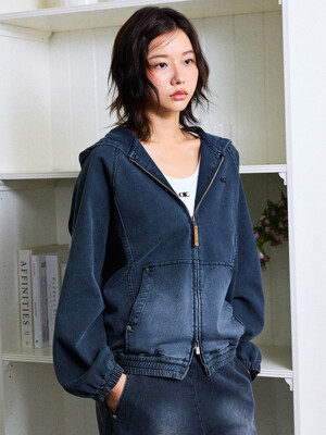 헤리티지 데님 후드 집업 [BLACK]