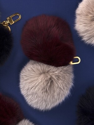 FOX FUR POMPOM 2 Ball Charm 2 Color