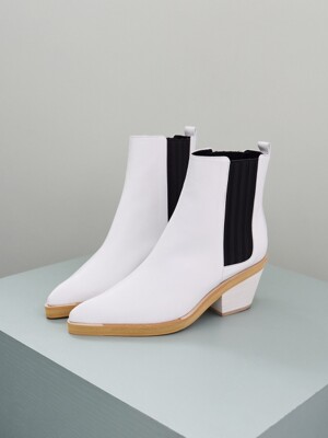 All White Stiletto Chunky Chelsea Boots Heel