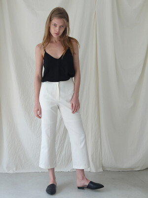 FLARE-FIT CROP SLACKS -  IVORY