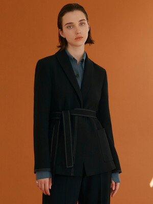[Drama Signature] Shawl Collar Stitch Blazer_BLACK