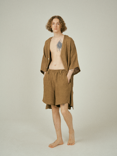 라운지웨어 - 모노피스파 (MONOPISPA) - (m) Readymade Shorts in Linen Dobby Brown