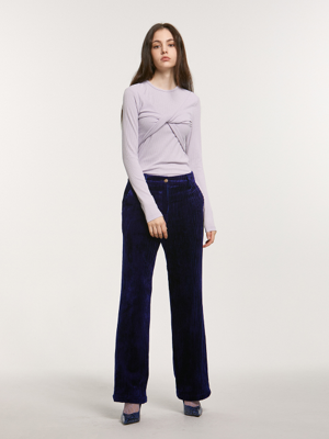 Velvet Corduroy Semi Wide Pants_Blue Navy