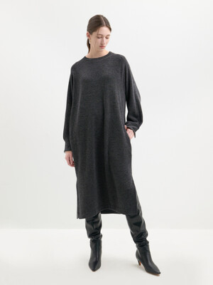 KNIT JERSEY LONG DRESS-CHARCOAL