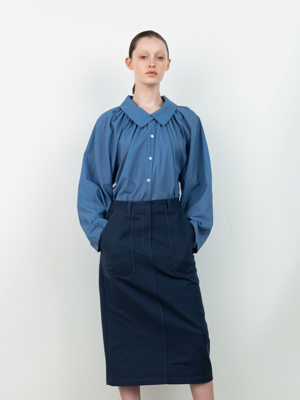 H-line Stitch Skirt_Blue
