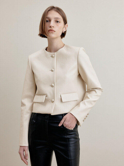 아우터,아우터 - 클레어 드 세이지 (CLAIR DE SAGE) - CROP LEATHER JACKET - IVORY