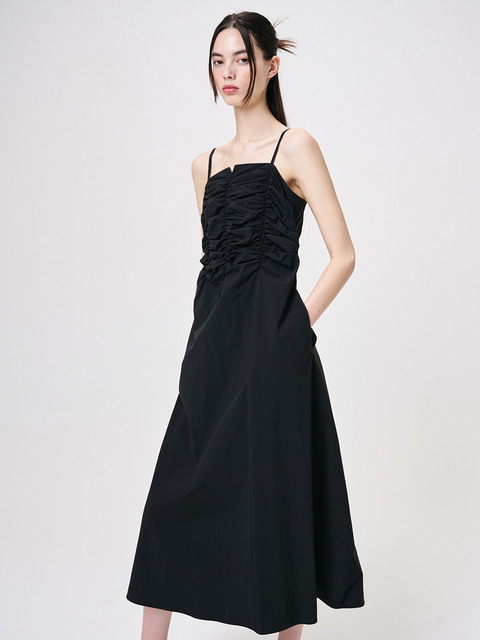 에트몽]Slip Shirring Pleats Dress, Rose Pink