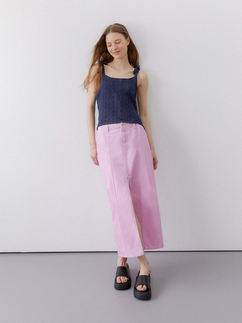 스커트,데님 - 워머스트치엘로 (W.CIELO) - front slit long skirt pink