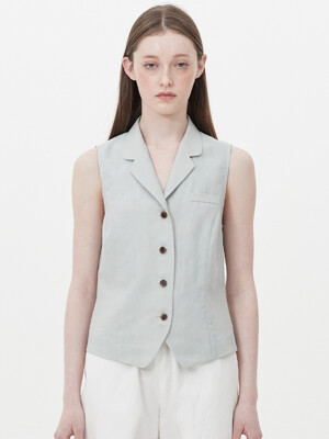 notched collar sleeveless blouse_ash mint