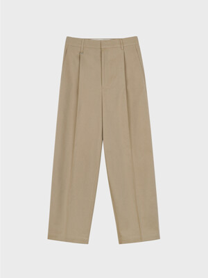 WIDE TUCK COTTON PANTS_BEIGE