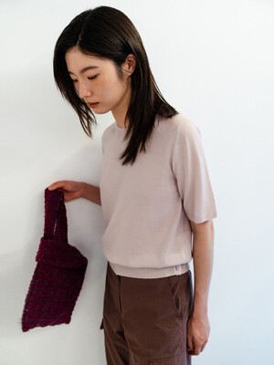 SIGNATURE WOOL HALF SLEEVE KNIT TOP_LIGHT PINK