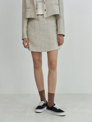 23FW Crop Boucle Tweed Skirts_CREAM