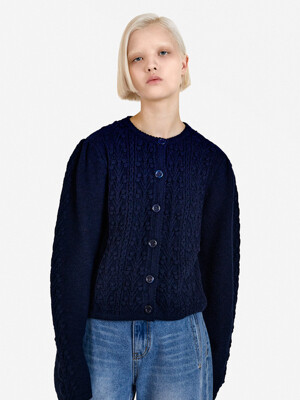 Round Neck Vintage Cardigan_Dark navy