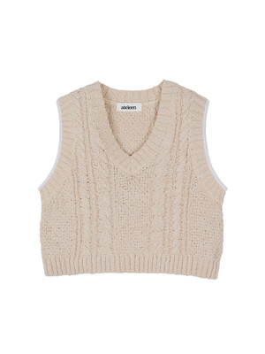 Cotton Cable V-Neck Knit top (Ivory)