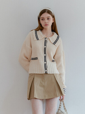 COMBI COLLAR KNIT CARDIGAN_IVORY