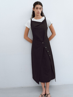 cowl button dress (black)