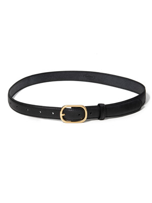 (W) gold round cowhide leather belt (T021_black)