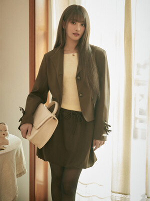 SHIRRED BALLOON SKIRT_BROWN