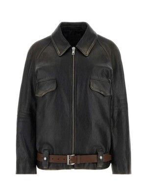 24FW 프라다  여성 벨트 레더 자켓 58A170SOOO1455 F0002 Black BPG