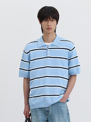 UNISEX STRIPED POLO KNIT SKY BLUE CREAM_M_UDSW5B122B1