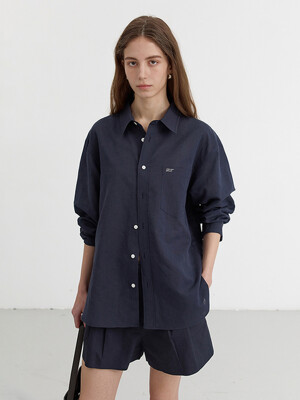 UNISEX CLASSIC LINEN SHIRT NAVY_UDSH5B125N2