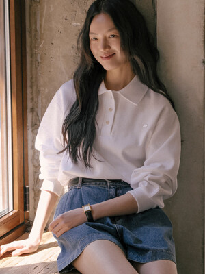 Volume sleeve collar pique t-shirt_Ivory