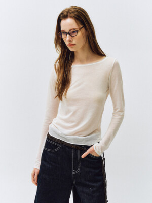 Basic Summer Boat Neck T-shirt_CTT366(Ivory)