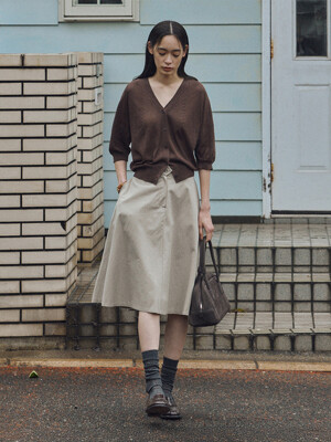 DOLPHIN FLARE HALF SKIRT_LIGHT KHAKI