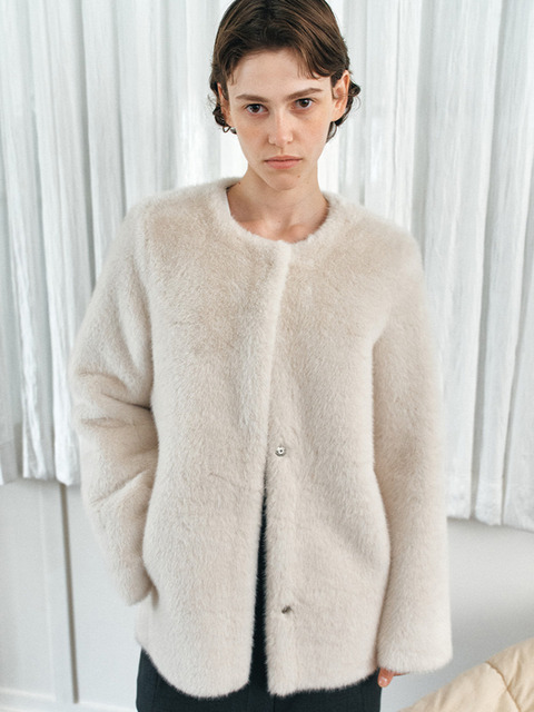 하시에 SYNTHETIC FUR JACKET [IVORY][RED BROWN]