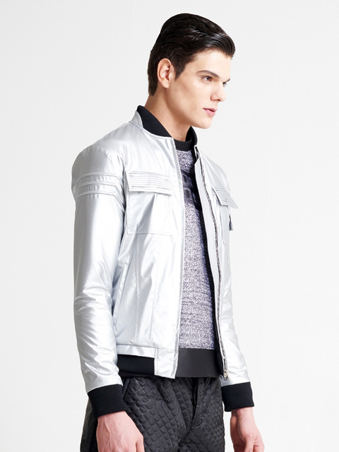 SILVER PLEATED BOMBER JACKET