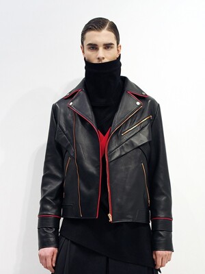 BLACK W-BIKER LEATHER JACKET