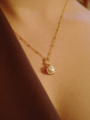 pearl heart ribbon necklace