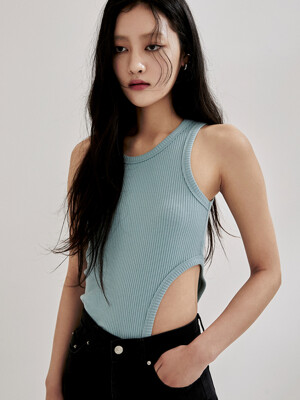 Ribbed Cut Out Sleeveless Top - Mint