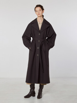 TOF VOLUME SLEEVE TRENCH COAT DEEP BROWN