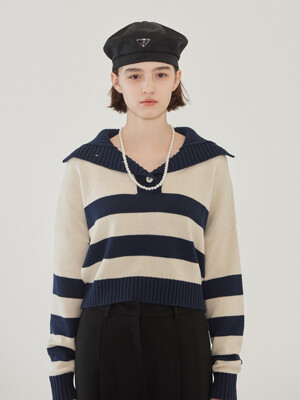 fog stripe sailor cropped knit (navy)